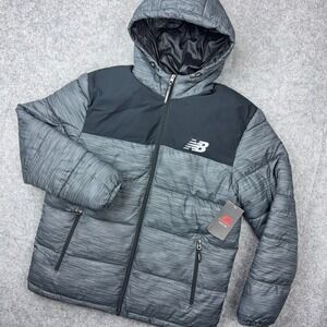 New‎ Balance Jacket Mens Medium Gray Black Tech Puffer Quilted Outdoor Coat NEW
